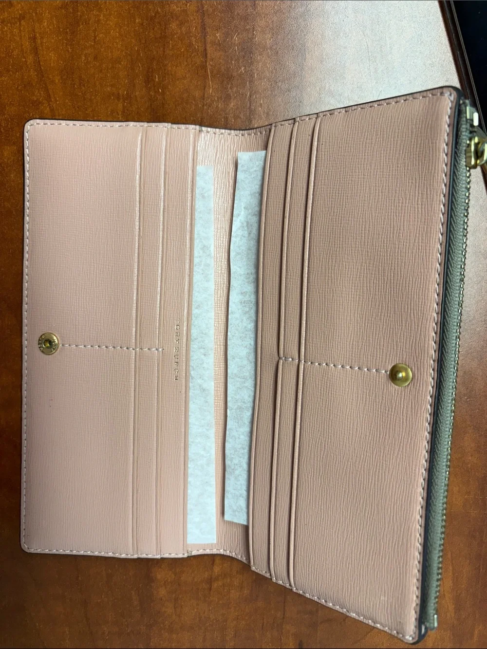 Tory Burch Gray Zip Wallet with Gold Logo